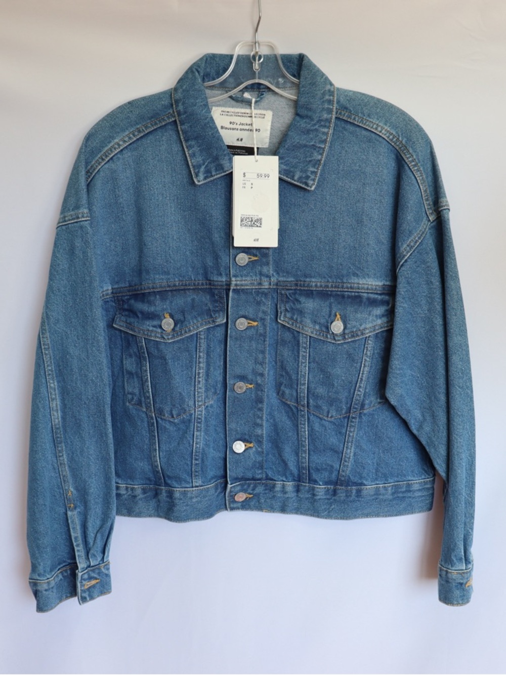 H&M 90s Denim Jacket NWT Women’s Small Blue Cropped Jean Jacket - Picture 2 of 10